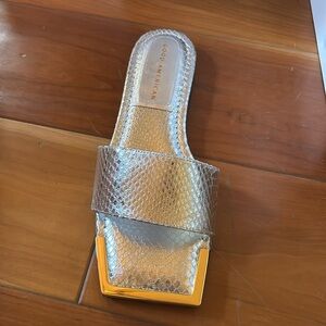 Good American silver flat Slide Sandal Mules Womens Size 6.5